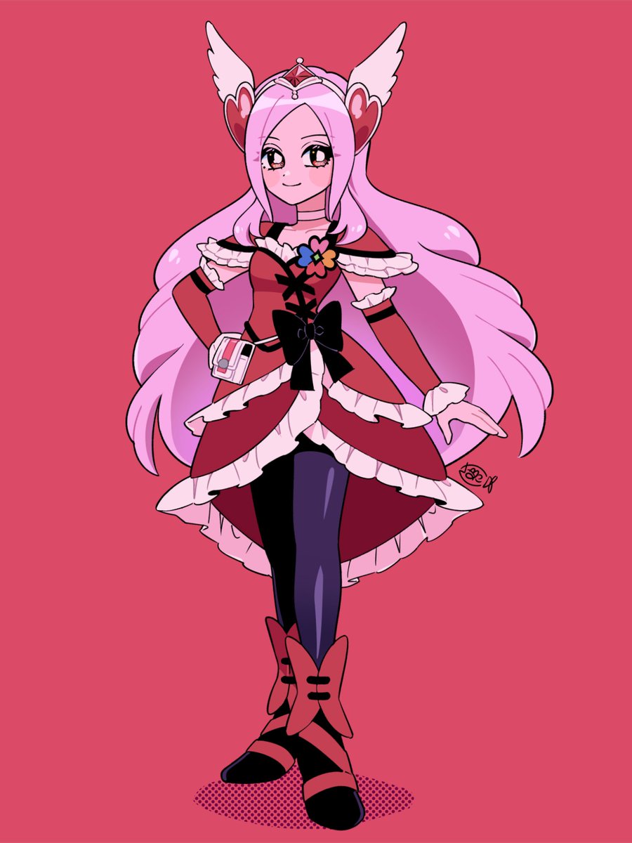 higashi setsuna 1girl solo long hair pantyhose pink hair smile dress  illustration images