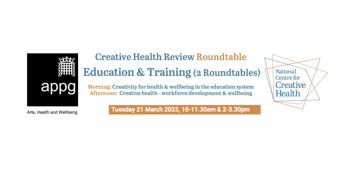 TheNCCH's tweet photo. Join us for our next #CreativeHealthReview theme - Education & Training
We'll be hosting 2 roundtables on Tues 21 March
AM: Creativity for health & wellbeing in the education system
PM: Creative health - workforce development & wellbeing
Find out more https://t.co/xpvDdtV9Dk https://t.co/HOl4DLZ1VZ