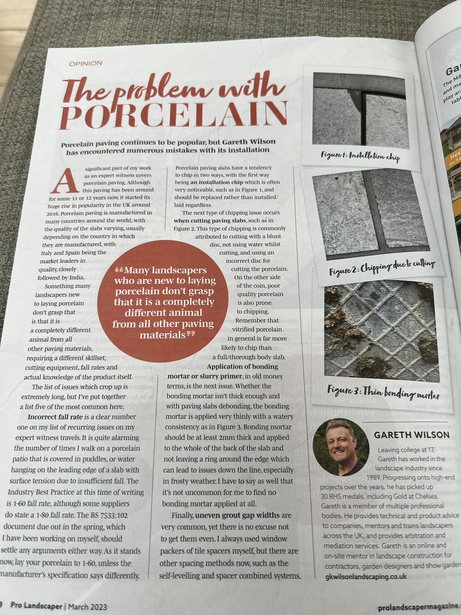 GKWilsonGardens's tweet image. My latest article in @ProLandscaperUK on common issues with porcelain paving installation. #landscapingexpert #landscapingexpertwitness #contractorissues