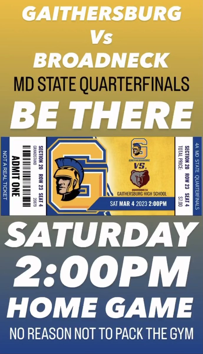 Let’s GOOOOOO Gburg Community!  We need to see EVERYONE at GHS on Saturday!!  MD State Quarterfinals!