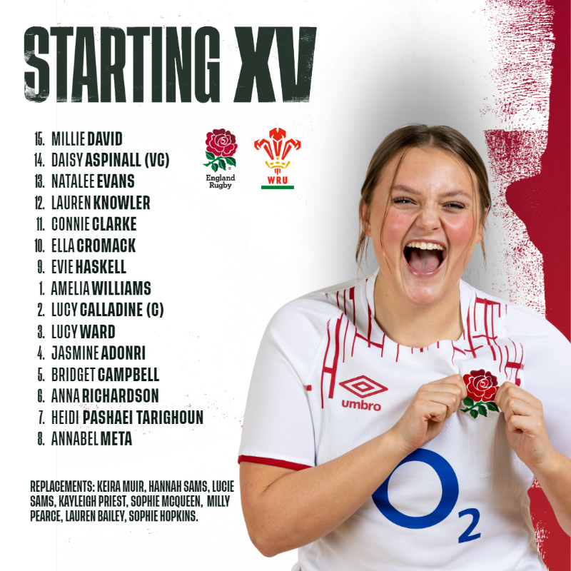 EnglandRugby's tweet photo. England women’s U18 head coach, James Cooper, has named his side to take on Wales U18 in their bicentenary match at Rugby School 🌹