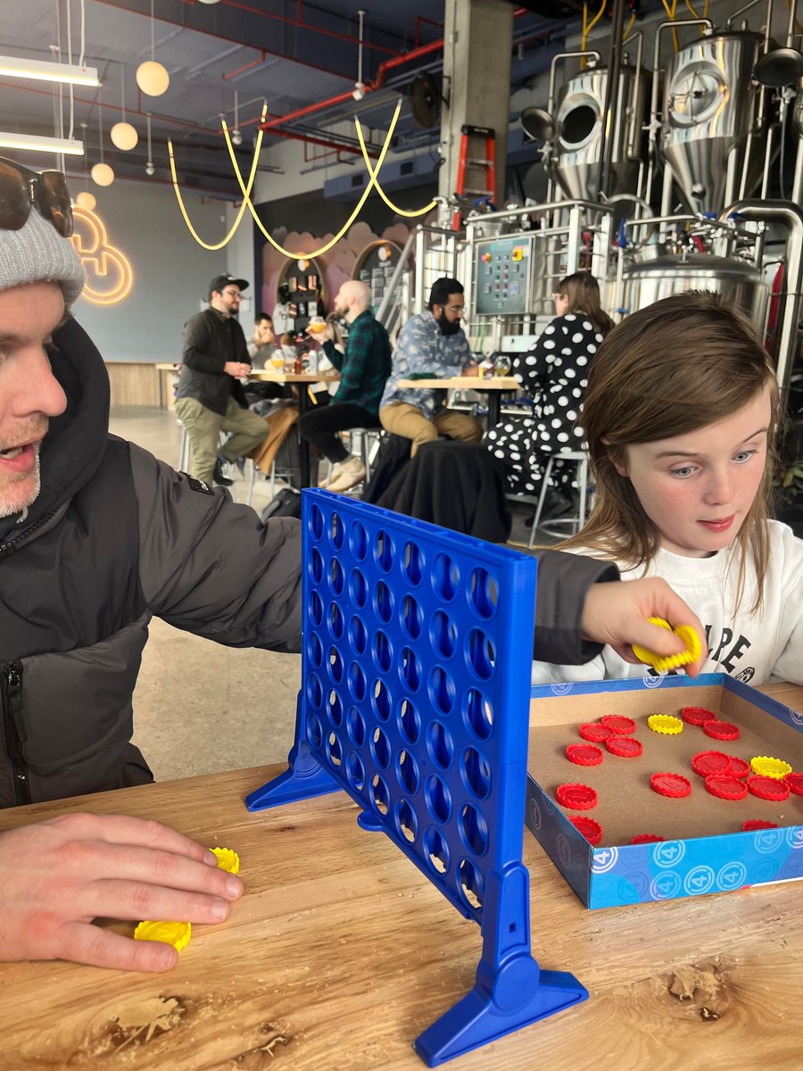 Whereareweofft1's tweet photo. I never let Megan easily win at anything, and when she wins she wins. We are now very competitive, everything turns into a competition. We decided to play connect 4 in @OtherHalfNYC as you can see even me picking yellow was questioned if it would give me an advantage. #Daddywon https://t.co/eZCFdITqnt
