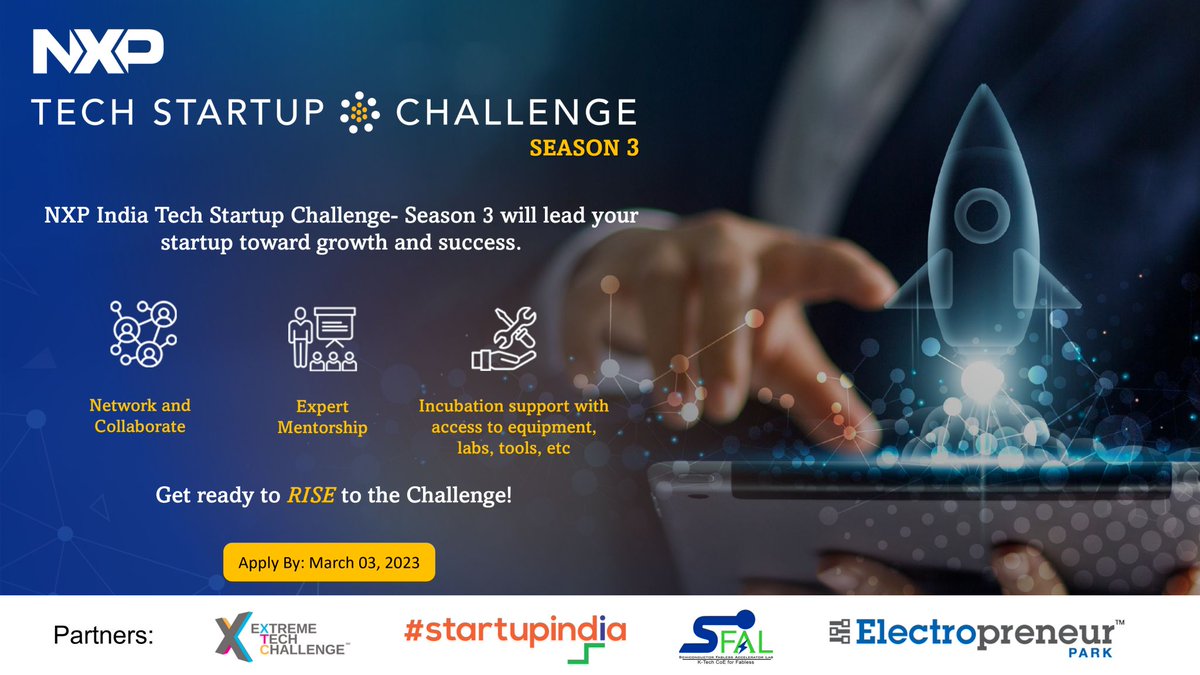StpiEpDelhi's tweet photo. Today is the last day for applying #NXPIndiaTechStartupChallenge #Designmanufacturing #startups who are eager to scale up their business can apply today only. Hurry up! applications are closing soon..
https://t.co/fJ10KX9ypG https://t.co/8TI0wiecZO