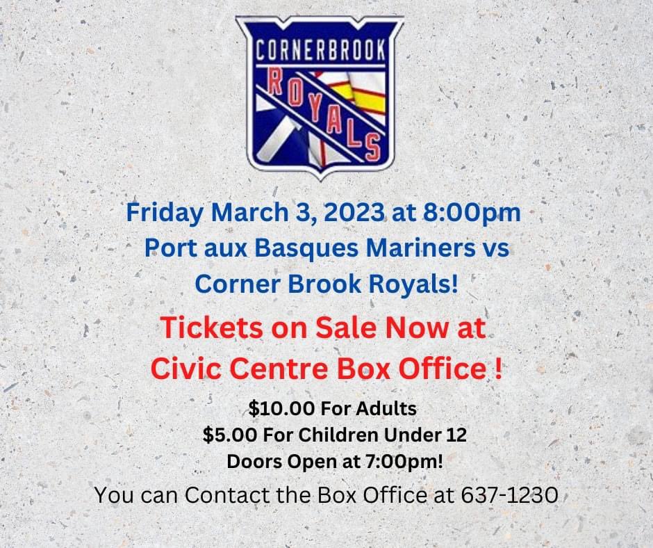 CBRoyals's tweet photo. It’s #GameDay! Why not kick off your weekend with some senior hockey this evening? The @PABMariners are you n town for a 8pm game! See you at the Civic Centre! https://t.co/rComcPpCV6
