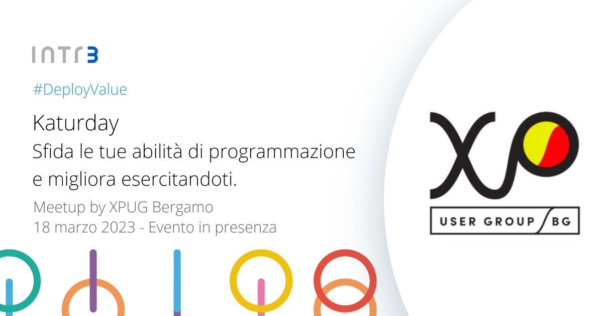 Non mancare al prossimo evento con <a href="/xpugbg/">XPUG Bergamo</a>  di sabato 18 marzo👇
meetup.com/xpugbg/events/…

Ti eserciterai con #kata in #TDD, #pairProgramming #mobProgramming insieme ad Alessandro D'Amico, @PiDayDev, Emanuele Bassis e <a href="/fabio_fortini3/">Fabio Fortini</a>.

#kata #TDD #meetup #xpugbg #bergamo