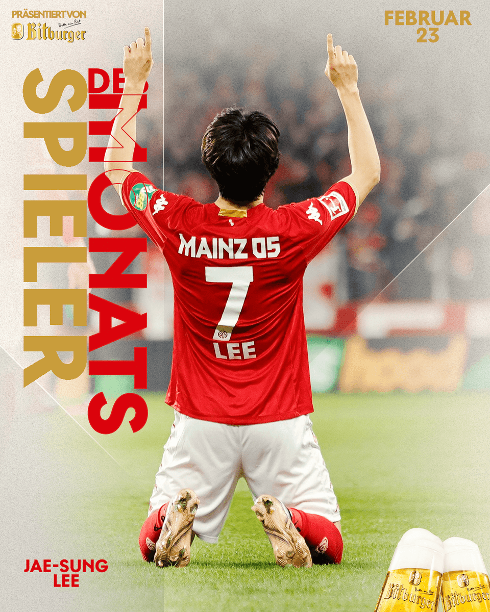 1FSVMainz05's tweet photo. Herzlichen Glückwunsch, LEEEEEEE! 😍

Mit 77% der Stimmen habt ihr Jae-sung zum SPIELER DES MONATS gewählt. 🔴⚪️

#Mainz05 #bitteinbit https://t.co/fkeetd6TuG
