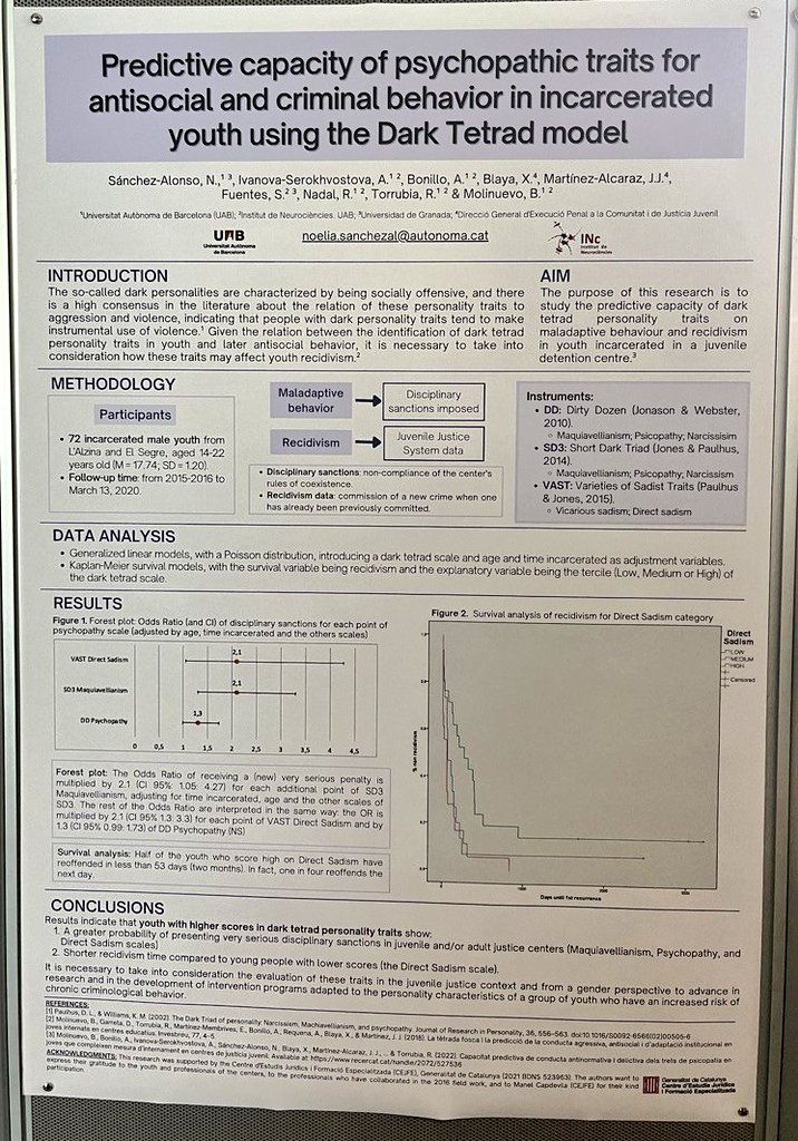 Great #postersession with @noelia822 
#psychopathictraits and #criminalbehavior 
@JPsicopatia
@INC_UAB 
@IRBLleida_Info 
@UdL_info