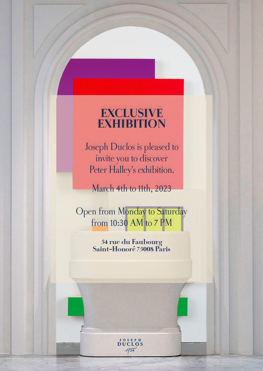 Joseph Duclos is honored to invite you to discover Peter Halley's exhibition at 54, rue du Faubourg Saint-Honoré, Paris.

The exhibition will be open from March 4th to 11th,  Monday to Saturday, from 10:30AM to 7PM.

#JosephDuclos #PeterHalley #Paris #Exhibition #ArtExhibition