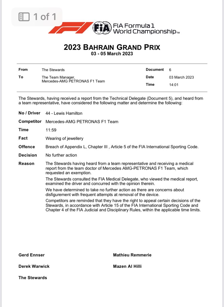 FIA doet uitspraak na sieraden-overtreding Lewis Hamilton