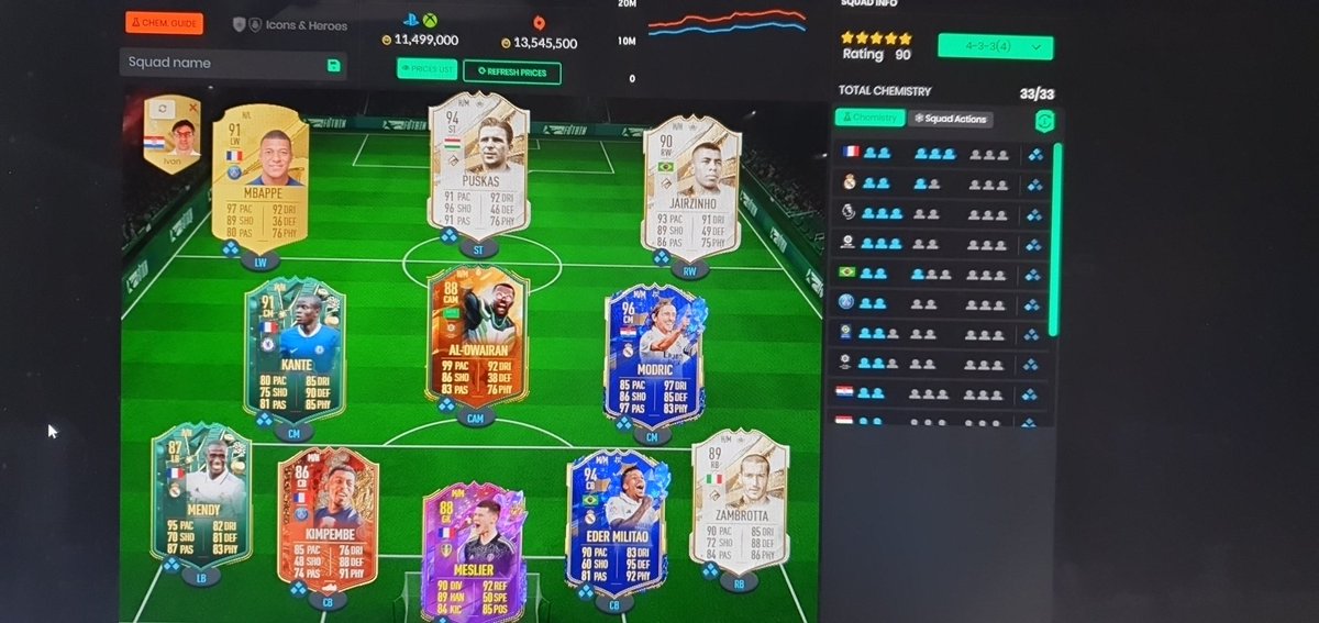 iker3085's tweet photo. @ScouserChrisLFC @DonkTrading This works for full chem, you'd have to sacrifice ramos and courtois though. https://t.co/rYPe3iYDrz