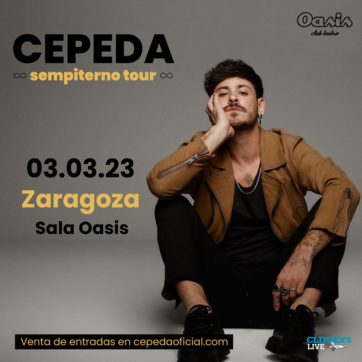 Planazo para hoy en <a href="/SalaOasis_ZGZ/">Oasis Club Teatro</a> 🎶

El artista <a href="/cepedaoficial/">Luis</a> presentará en Zaragoza ‘Sempiterno Club’. Los conciertos de este tour comenzaron en abril de 2022 y el éxito en taquilla ha sido arrollador. 

📅 3 de marzo 
⏰ 21:00 apertura de puertas 
📍 Sala Oasis