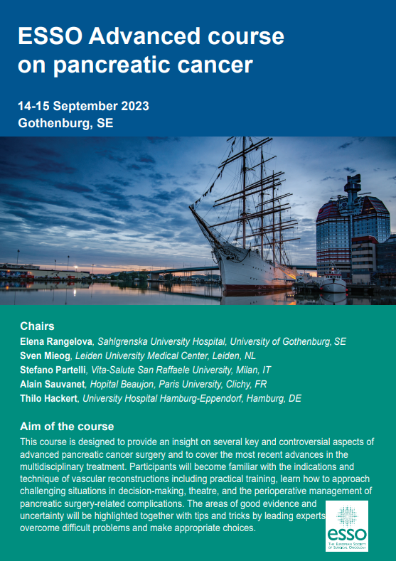 ESSOnews's tweet photo. 📢Save the date 📢 - ESSO Advanced course on #PancreaticCancer 
🗓️ 14-15 September 2023 
📍 Gothenburg 🇸🇪
👉https://t.co/EetR0sMo0o

#SurgicalOncology #PancreaticSurgery #SurgeryComplications #SeniorResidents #HPBfellows #IPMN 
@e_rangelova @smieog @spartelli @doctor_felix https://t.co/DlvRdTsEwo