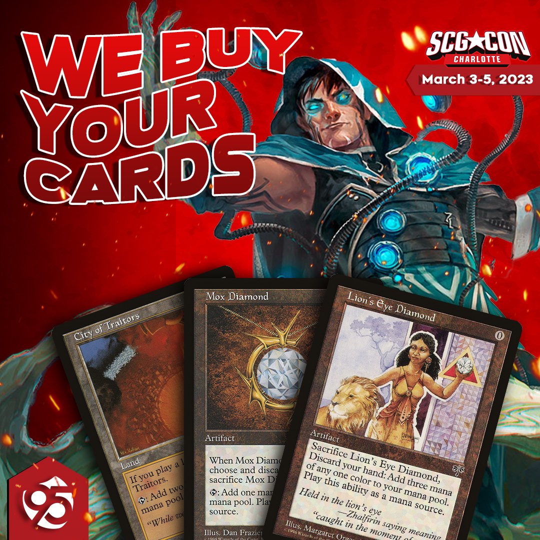 🤩💰Check out our 𝗕𝘂𝘆𝗹𝗶𝘀𝘁'𝘀 𝗽𝗿𝗲𝘃𝗶𝗲𝘄  and 𝘀𝗲𝗹𝗹 𝘂𝘀 your cards at   𝗖𝗵𝗮𝗿𝗹𝗼𝘁𝘁𝗲 for the 𝗦𝗖𝗚 𝗖𝗢𝗡, on 𝗠𝗮𝗿𝗰𝗵 𝟯𝘁𝗵 -𝟱𝘁𝗵, 𝟮𝟬𝟮𝟯🔥

 We'll be the ones in red!🔴

👉 articles.95mtg.com/sell-your-mtg-…

 #SCGCON #95mtg #mtgbuylist