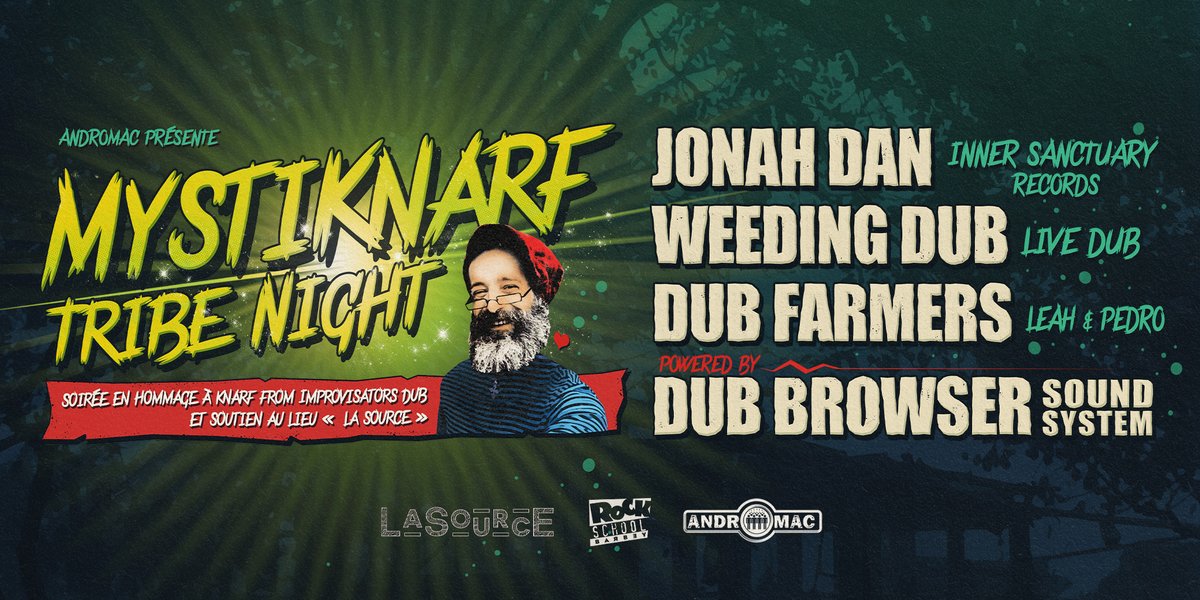 ANDROMACAsso's tweet image. On reprend du service le 15/04 de 20h30 à 2h à la Rockscool Barbey - #Bordeaux pour un #soundsystem sur la puissante sono de DUB BROWSER en hommage à Knarf, batteur de Improvisator Dub qui nous a quittés l'an dernier.
Billetterie: helloasso.com/associations/a… #reggaedud #dubsteppa