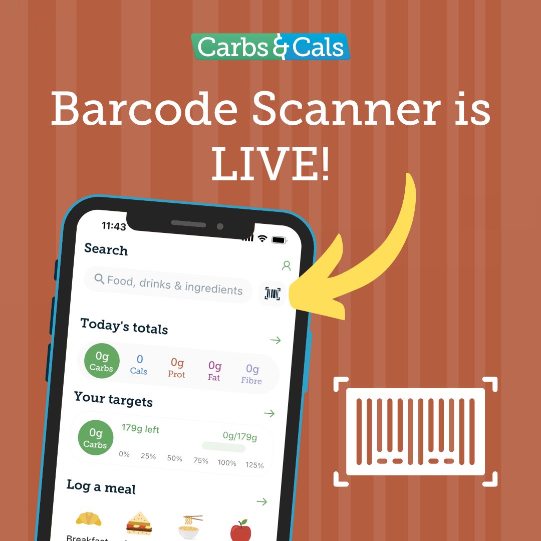 CarbsAndCals's tweet image. 🚨 NEW FEATURE ALERT 🚨 Introducing the game-changing Carbs &amp;amp; Cals barcode scanner! 🎉 
Now with over 130,000 foods, including most UK brands &amp;amp; supermarkets. 🛒 
Available to everyone on the Unlimited Plan. #BarcodeScanner #HealthyLiving #t1d #t2d