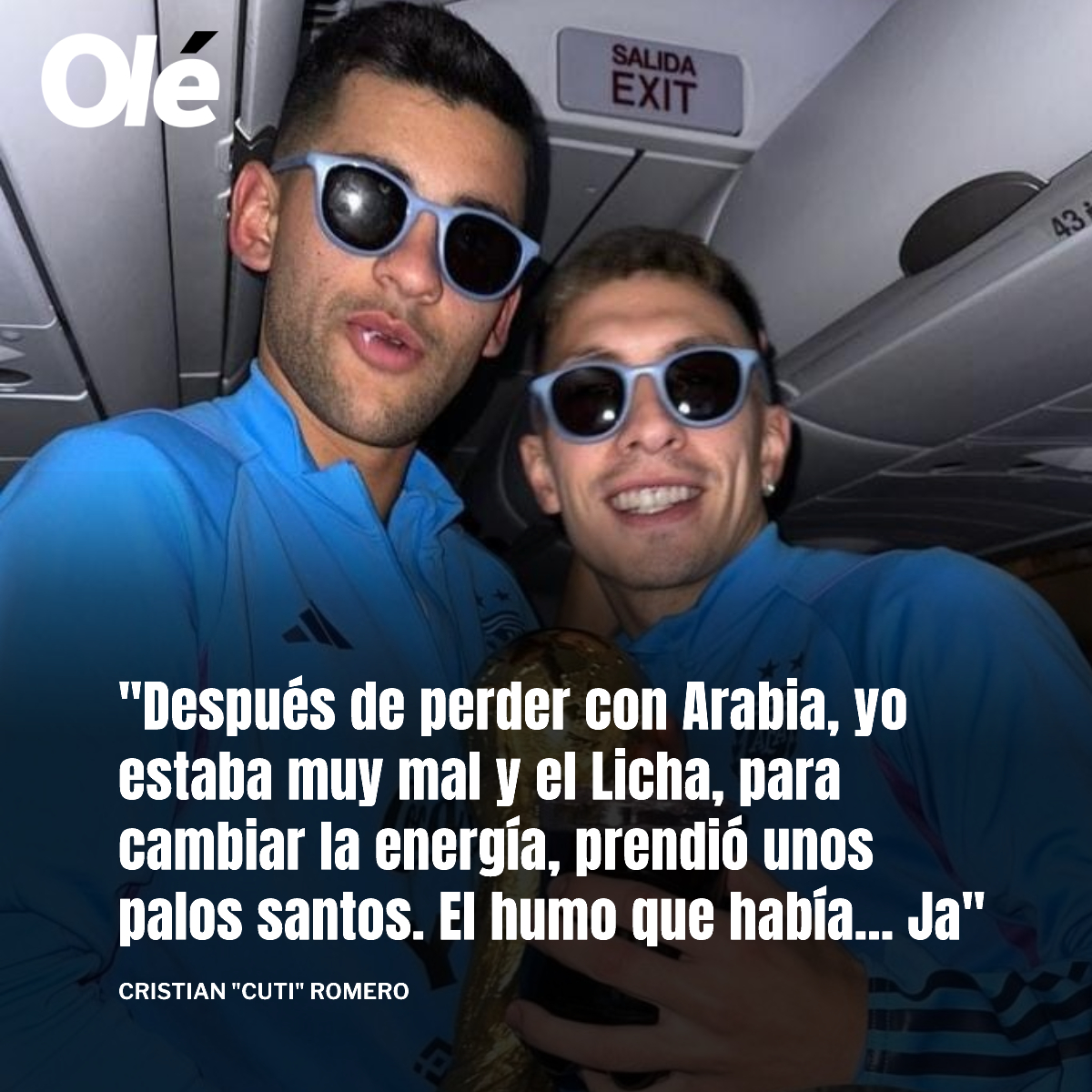 DiarioOle's tweet photo. REVELADA LA CÁBALA DEL HUMO 💨😂

Días atrás, De Paul expuso algunas de las "costumbres" que había en las concentraciones del plantel campeón en Qatar 2022 y cuando le preguntaron por la más exótica, mandó al frente a Lisandro y al Cuti, que contó de qué se trataba

🎙️ TyC Sports https://t.co/VE00fiUauM