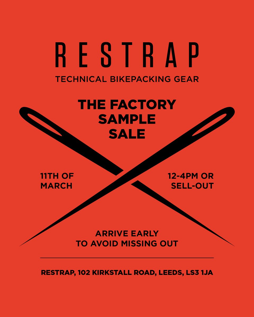 We are hosting a FACTORY SAMPLE SALE at our workshop here in Leeds on the 11th of March - with deals of up to 70% off!

Head over to the Eventbrite to let us know you're coming, or just simply turn up on the day.
eventbrite.co.uk/e/restrap-fact…