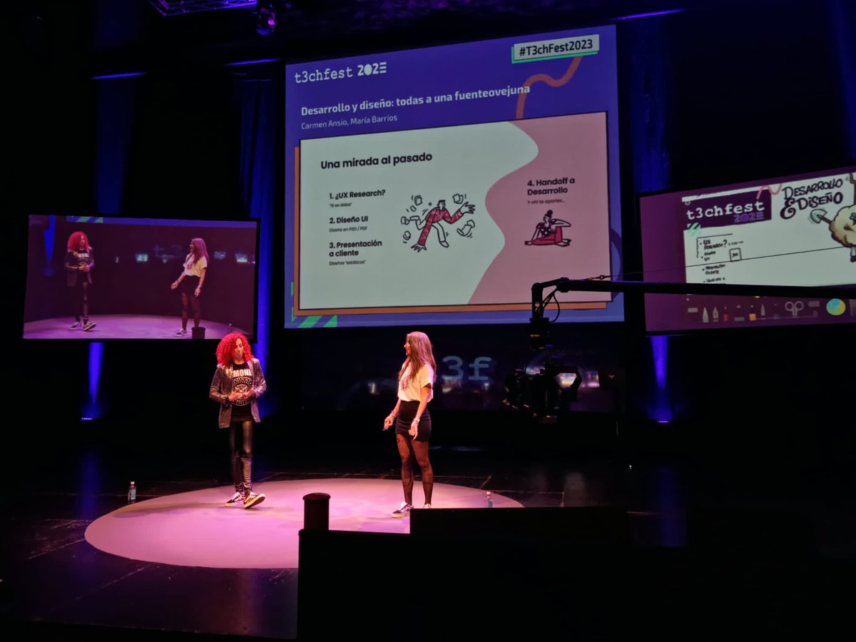 CarlotaMolinDev's tweet photo. Increíble charla sobre desarrollo y diseño🔝🔝🔝 De la mano de @carmenansio  y María Barrio. #T3chFest2023 #t3chFest https://t.co/4Q8K77GqGr