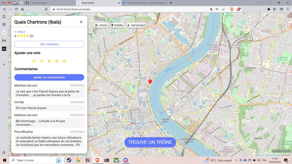L9_Tom's tweet photo. On a fait une application qui trouve les toilettes publiques les plus proche sur Bordeaux https://t.co/ugCLPpbRiX