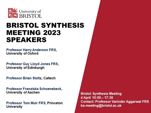 The 20th Bristol Synthesis Meeting, Chemistry’s largest one-day meeting in Europe, is back on 4 April 2023 with a star-studded line-up of speakers. Registration closes March 20; £20 students/academics, £80 others. @SynthAtBris @BristolChem @BCS_CDT bristol.ac.uk/chemistry/rese…