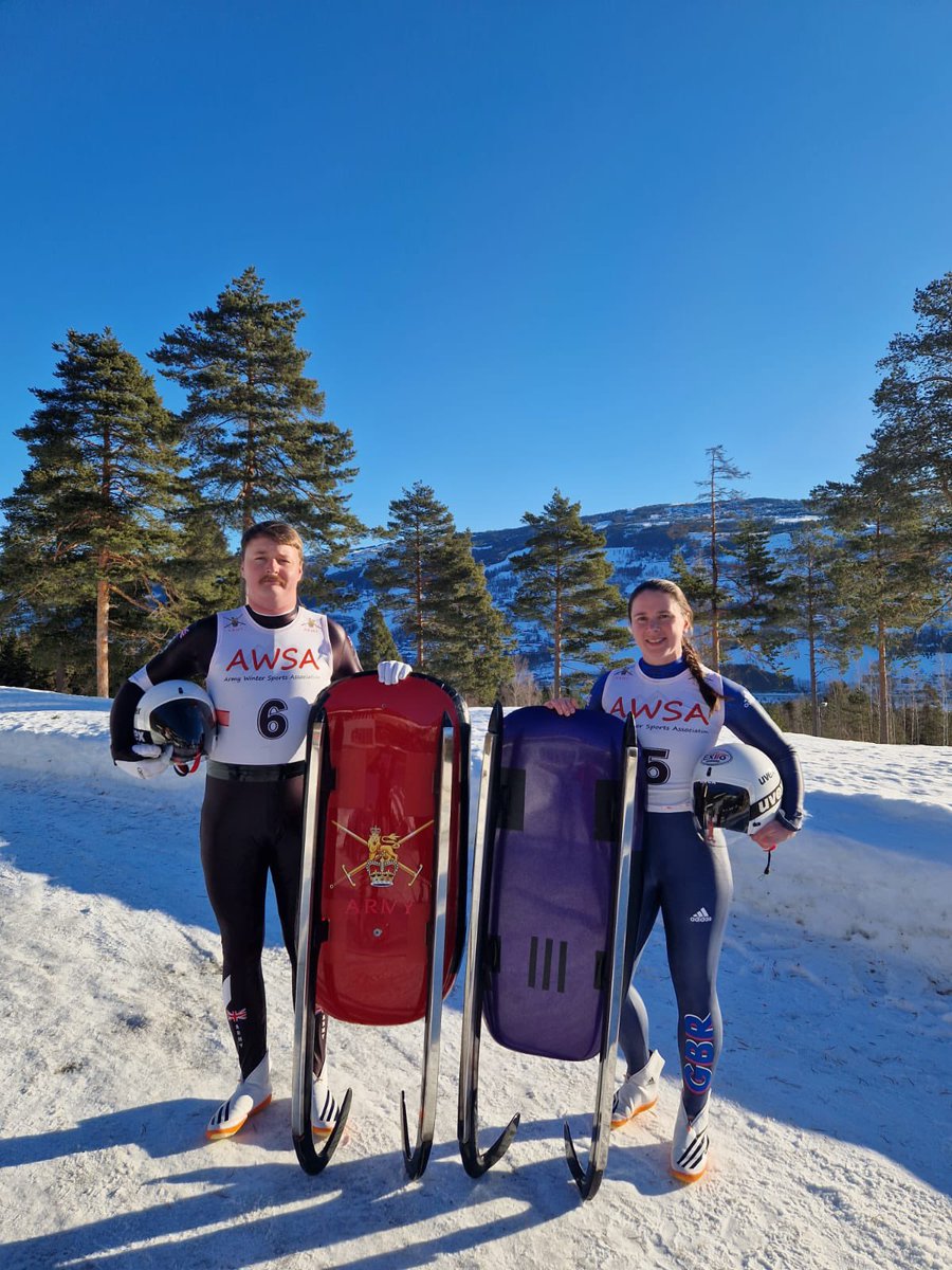 ArmyLuge's tweet photo. That’s a wrap - Interservices Luge Championships complete 🇳🇴 Well done all, especially Sgt Dani Scott (RAMC) 🥇 winning the ladies event &amp; Cpl Steve Webb (RTR) 🥈 finishing runner up in the male event #luge #icesports #interserviceschampionships #britisharmy #bethebest #lugelove https://t.co/3V4a6QJxPv