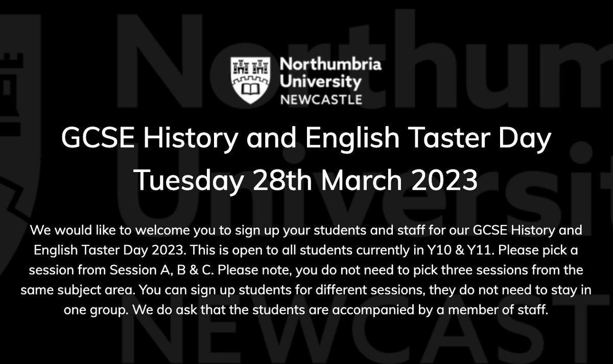 Northumbria History (@northumbriahist) on Twitter photo Teacher of Y10 & Y11? Join us <a href="/NorthumbriaUni/">Northumbria Uni</a> on 28 March for a History & English taster day! Academics from the department will give sessions covering a wide range of fascinating topics. From the history of boycotts to forensic linguistics; Handmaid's Tale to empire & migration. Teacher of Y10 & Y11? Join us <a href="/NorthumbriaUni/">Northumbria Uni</a> on 28 March for a History & English taster day! Academics from the department will give sessions covering a wide range of fascinating topics. From the history of boycotts to forensic linguistics; Handmaid's Tale to empire & migration.