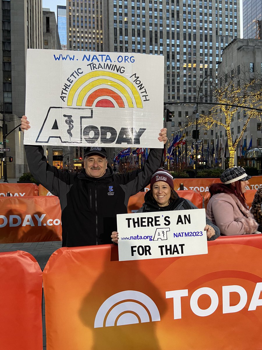 March is National Athletic Training Month and we’re kicking it off live on The TODAY Show Plaza. There’s an AT for that! #NATM2023 @NATA1950 @EATA49 @NJSportSafety @K_S_Institute @emrichatc @RVRHS_Athletics @hunschool