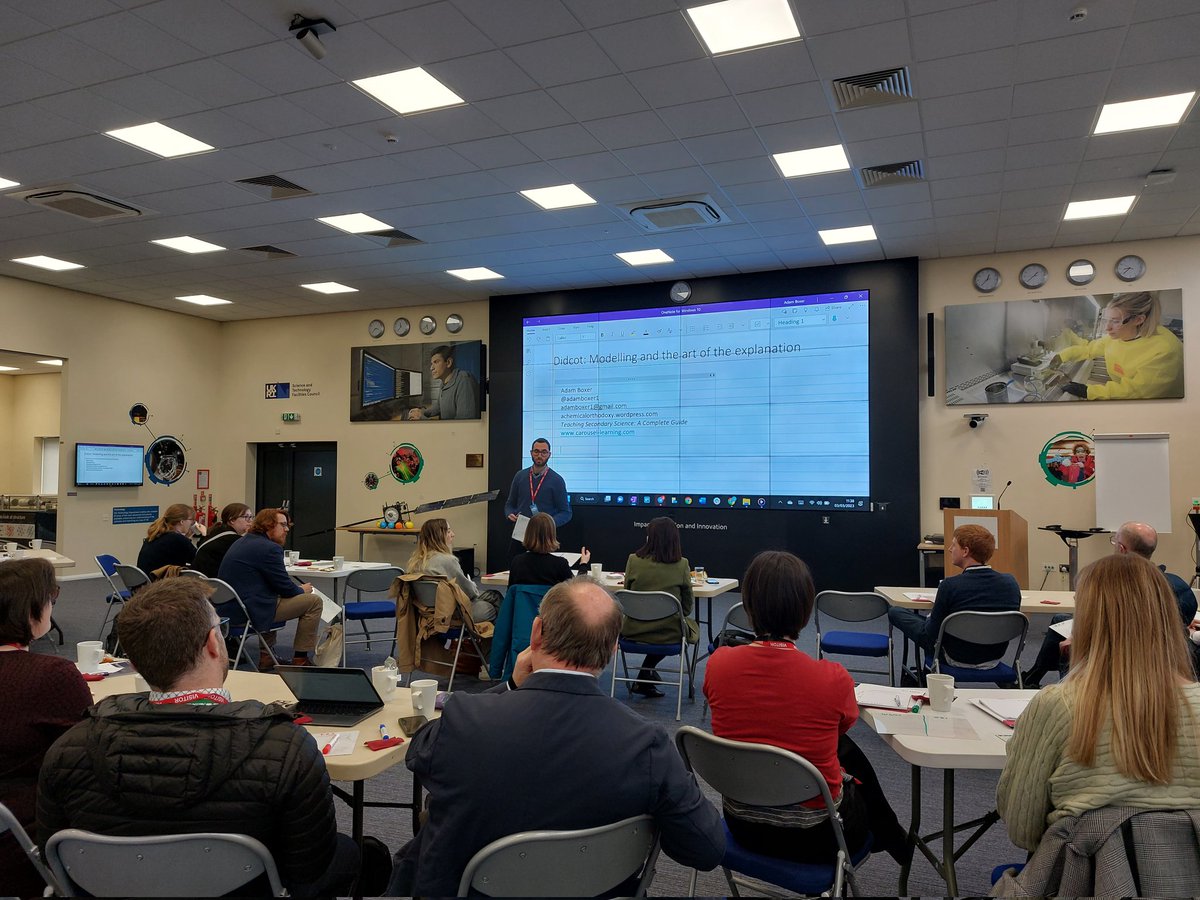 OxfordSlp's tweet photo. Modelling and the art of the explanation from @adamboxer1 at the @STEMLearningUK SLP Secondary Science conference with rapt attention from the audience 😀 https://t.co/BL6blBiGyA