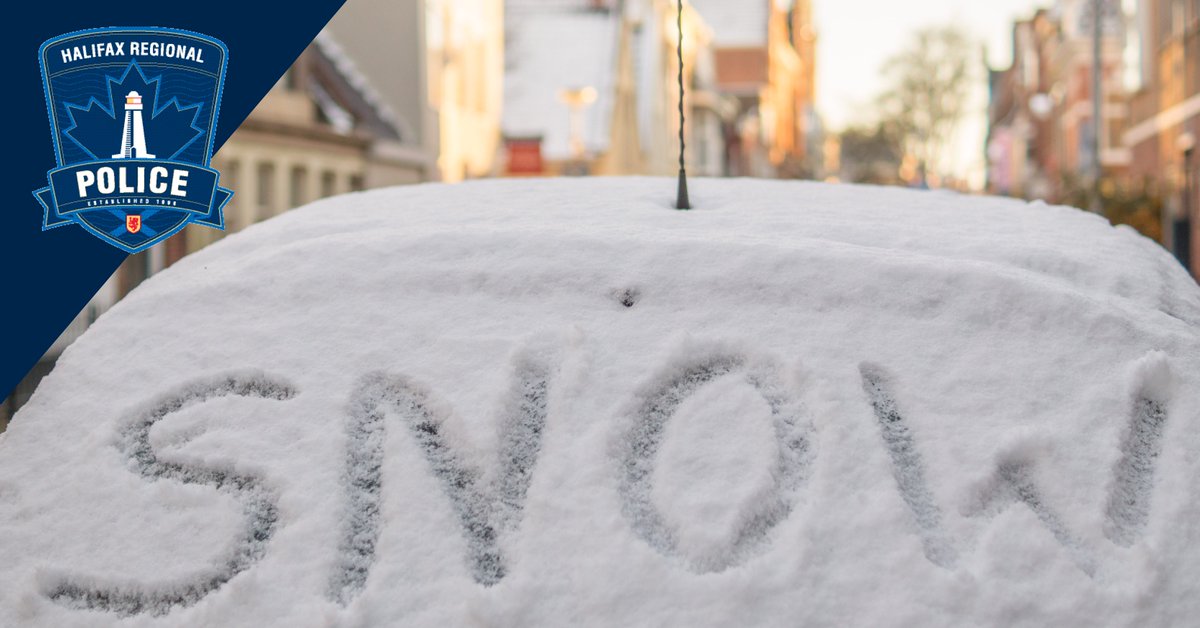 HfxRegPolice's tweet photo. TRAVEL ADVISORY: If you're commuting today, be cautious &amp; watch for pedestrians and other road users. Clear snow from the roof, hood, license plate, windows, mirrors, lights, turn signals &amp; cameras of your vehicle. Be #WinterWise. https://t.co/FCLjDMqm5Q