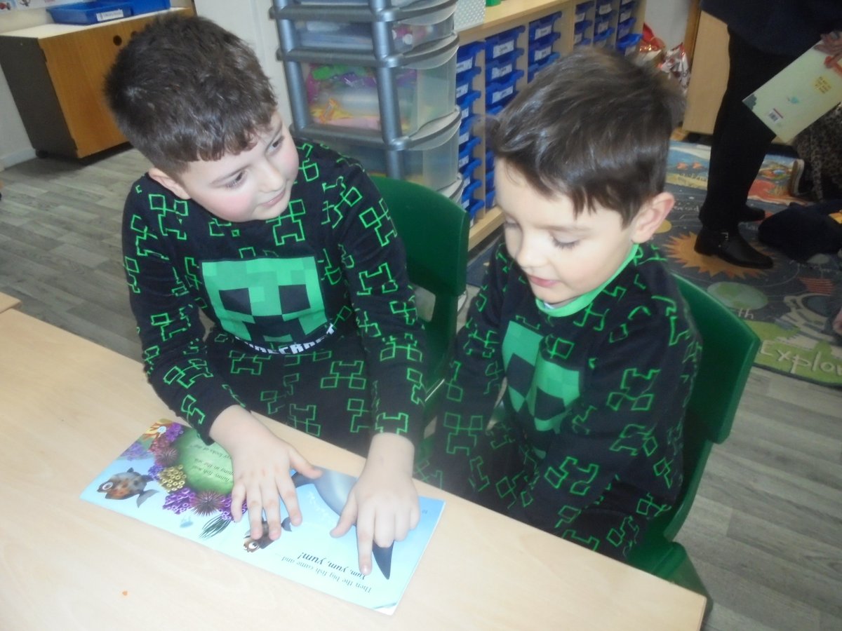 WoodOxhey's tweet image. The best part of #WorldBookDay2023 according to children and staff?? Without doubt it was our &quot;Snuggle up and Read&quot; buddy reading sessions! Closely followed by being able to come to school in our pjs and slippers of course! !