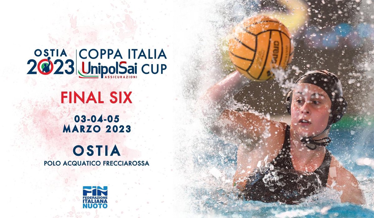 🤽‍♂️ #COPPAITALIA 2023
🏆 Programma #FinalSix

3 marzo - Quarti
⏰17.30 Trieste-Rapallo
⏰19.30 Orizzonte Catania-RN Florentia

4 marzo
⏰17.30 Sis Roma-vincente Q2
⏰19.30 Padova-vincente Q1

5 marzo
⏰18.00 Finalissima

Ad #Ostia, Polo Natatorio
Dirette su <a href="/RaiPlay/">RaiPlay</a> e <a href="/RaiSport/">RaiSport</a>