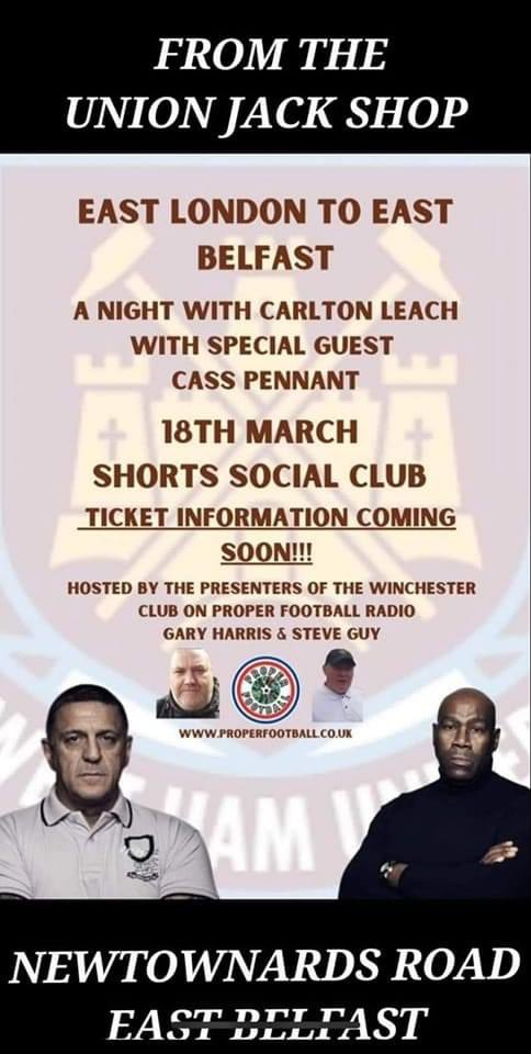 JimmyL1912's tweet photo. Anyone looking tickets get in touch, should be a great night @TheCarltonLeach https://t.co/MzZtSr6wL9