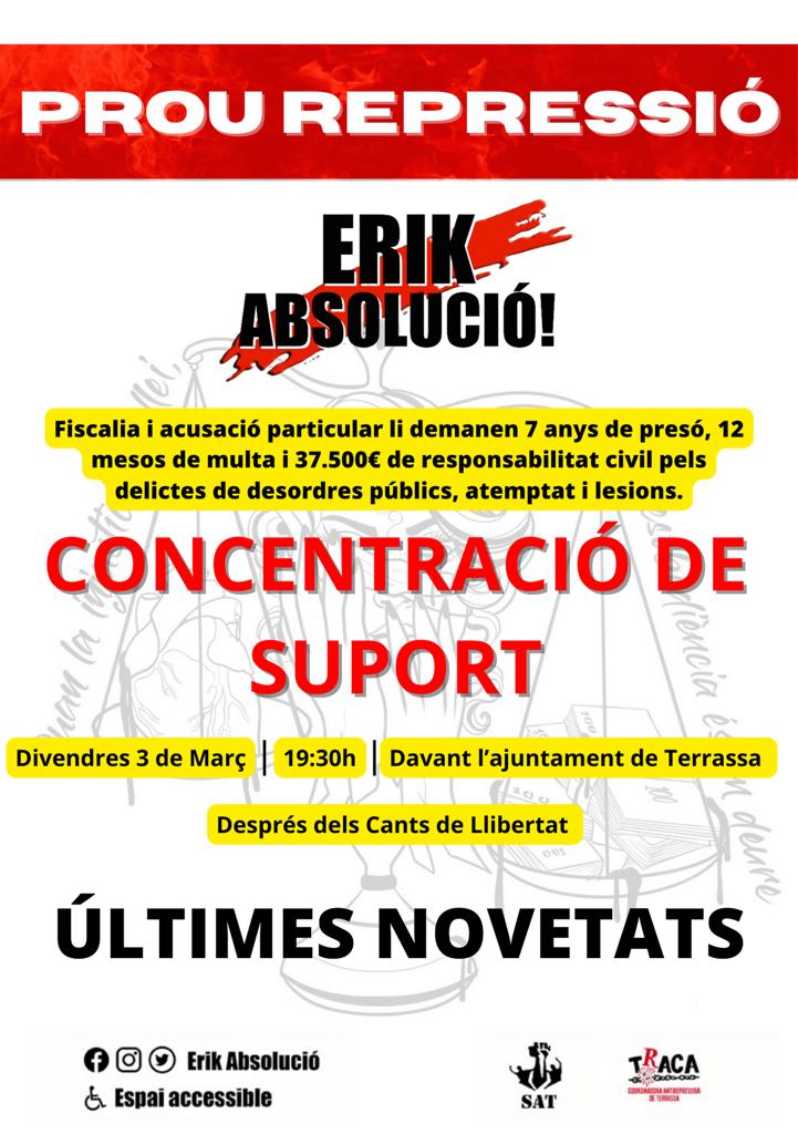 PassosLlargs's tweet photo. Cap de setmana intens d'activitats autogestionades antirepressives,feministes,musico-culturals a #Terrassa
Div 3M
Concentració @ErikAbsolucio davant ajuntament i acte de @RudesRebels al @Kasalet
Dissabte 4M
#Vermutsical al #Kasalet
Diumenge 5M
Acte @detinguts26fTRS al @ceterrassa https://t.co/fDivYtaXBs
