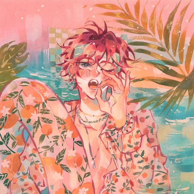 "Pastel beach club" &amp; "Tet" will be the next 2 paintings appear in my new zine  The zine is now open for pre-order at  Thank you for the support so far! #gouacheart #gouachepaint #illustration #originalcharacter #イラスト 