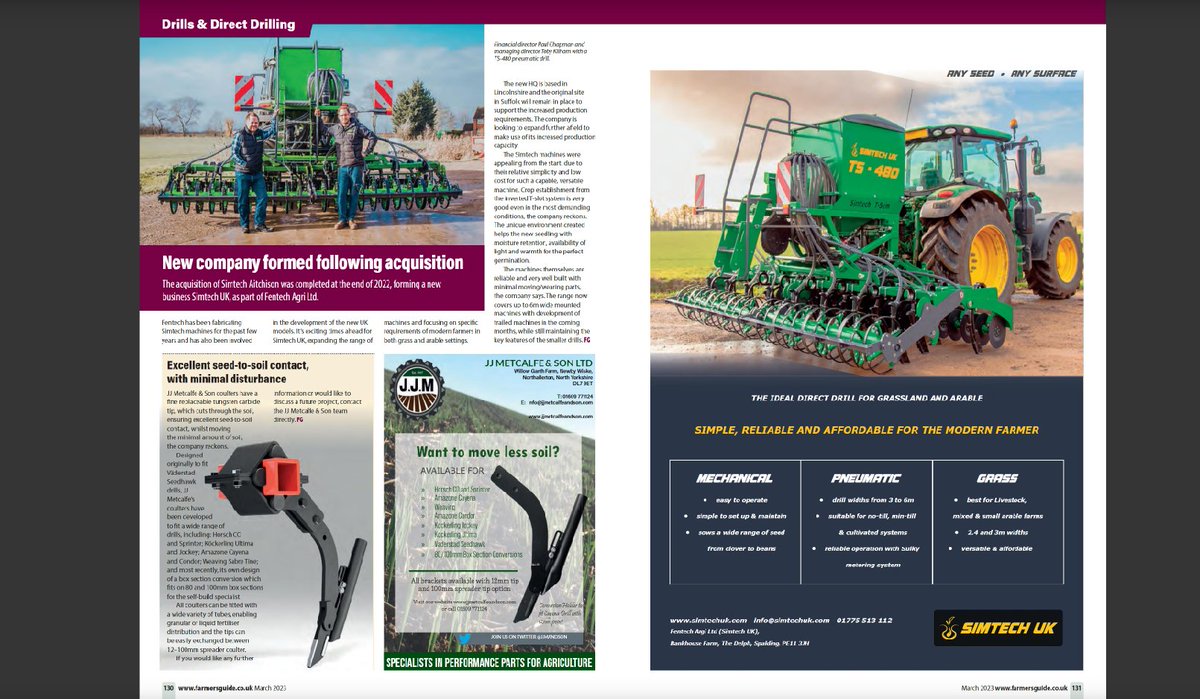Fentech Agri (@fentechagri) on Twitter photo As part of further expansion <a href="/Simtech_TSEM/">Fentech Agri</a>  has become a part of Fentech Agri. The acquisition was completed at the end of 2022. You can read about it in the latest issue of the <a href="/FarmersGuide/">Farmers Guide</a> 
You will find an article about us here:
 issuu.com/farmersguide3/โฆ
#farming #notill As part of further expansion <a href="/Simtech_TSEM/">Fentech Agri</a>  has become a part of Fentech Agri. The acquisition was completed at the end of 2022. You can read about it in the latest issue of the <a href="/FarmersGuide/">Farmers Guide</a> 
You will find an article about us here:
 issuu.com/farmersguide3/โฆ
#farming #notill