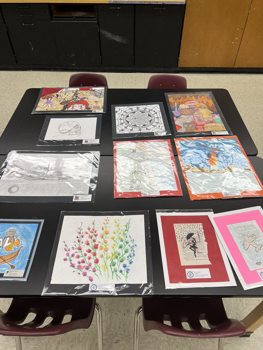 Some of the work that will be hung in old town Warrenton in the businesses for Youth Art Month - March @ArtsFcps1 #fcps1ARTSyam23 #vaartedYAM23