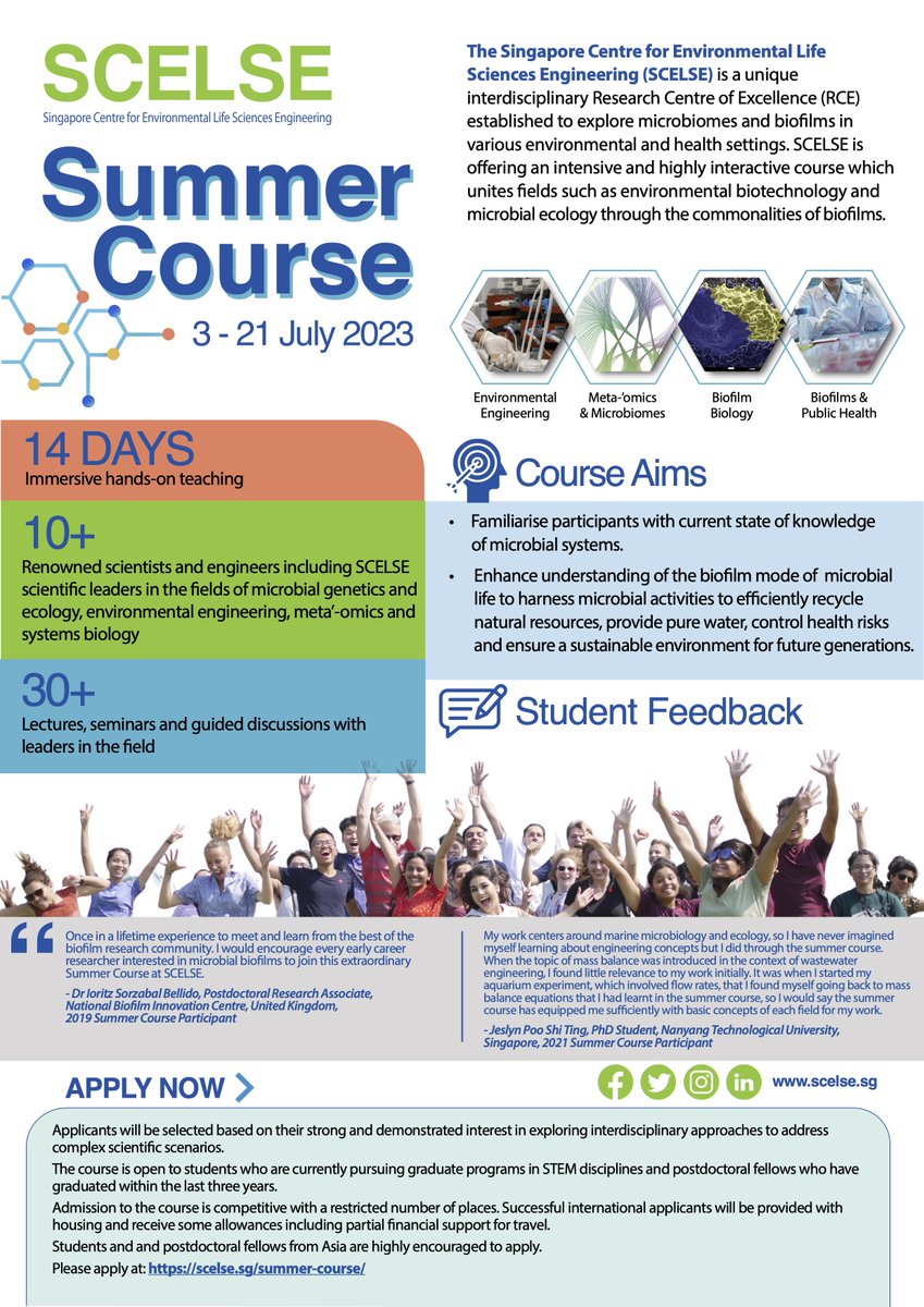 EvolvedBiofilm's tweet photo. @SCELSE_SG Summer School
https://t.co/YB0OrZeG1G
[Applications close on 22nd March 2023] https://t.co/R7yXDs6cH2