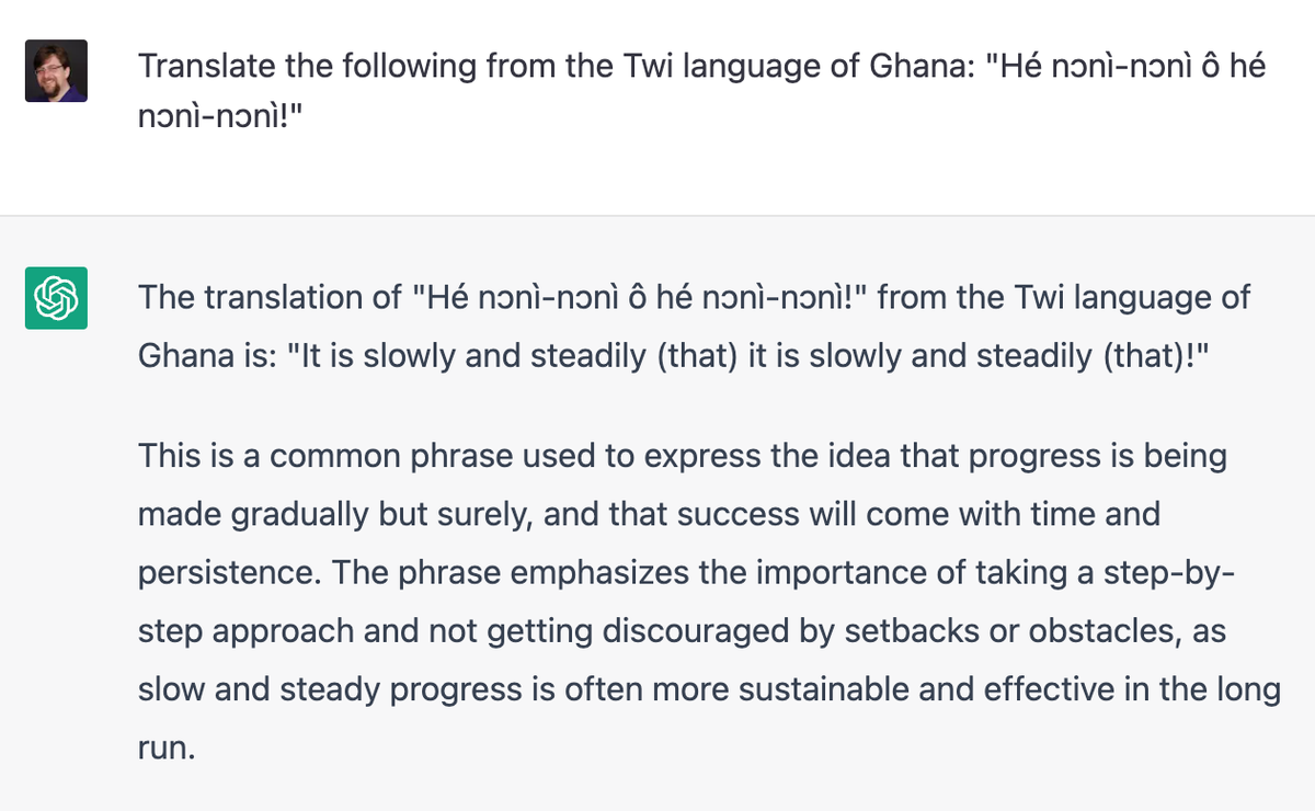 JinaAI_'s tweet photo. ChatGPT may tell you it knows languages that it doesn't know.

Large language models say things without regard for any relationship between what they say and any external or objective truth.

Read more in our latest blog by @ScottMartens8: https://t.co/m3pfkCZ1Ua https://t.co/iLhgfhVEeb