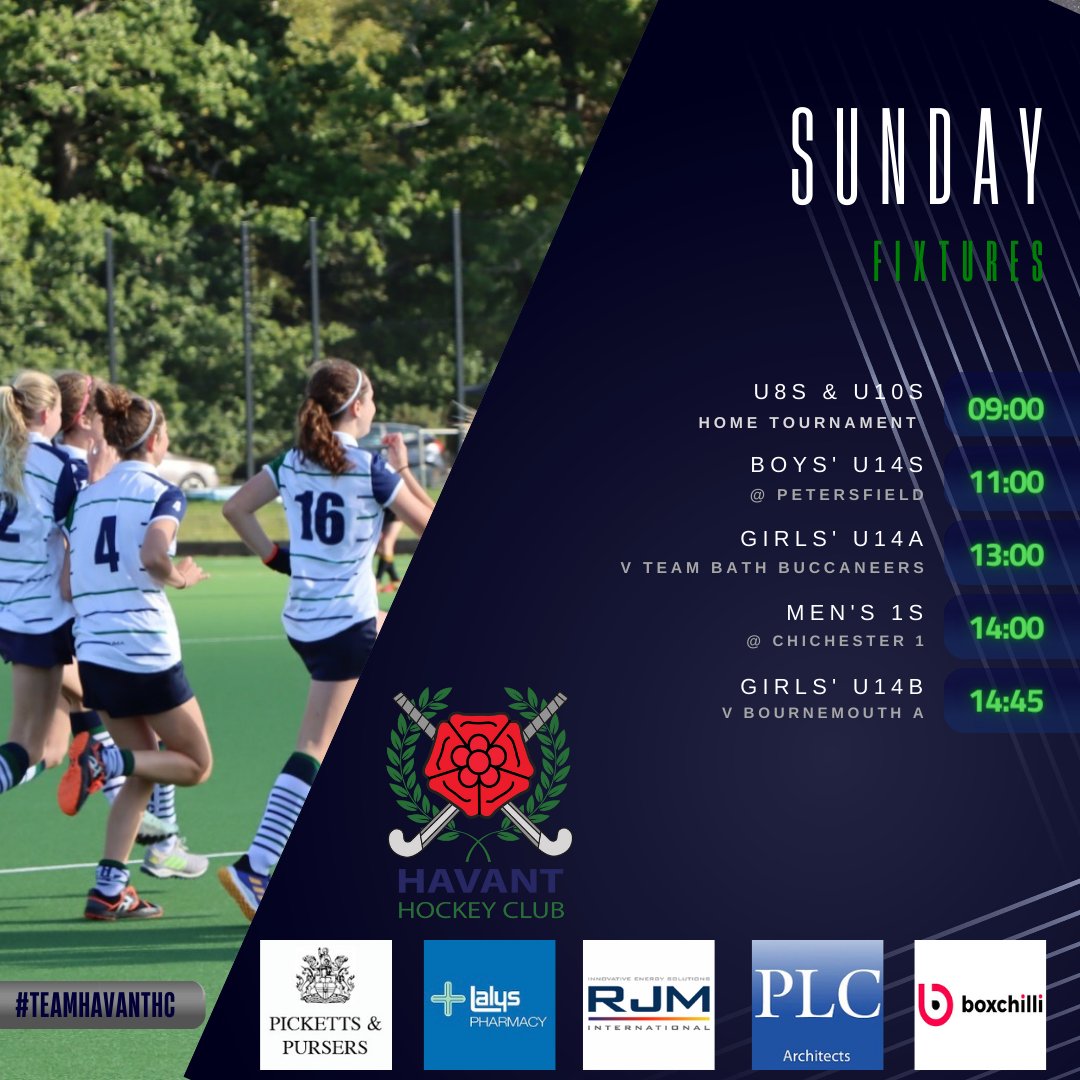 HavantHC's tweet photo. It's #FixturesFriday. A busy weekend ahead, the W1s return to action vs @OxfordHawks the M1s take on local rivals @ChichesterHC in their quest for promotion, tournament time for the minis and GU14A welcome @TBBHockey in SupraLeague.
#TeamHavantHC #BleedGreen #StickWithFriends https://t.co/3tzsFfUR3o