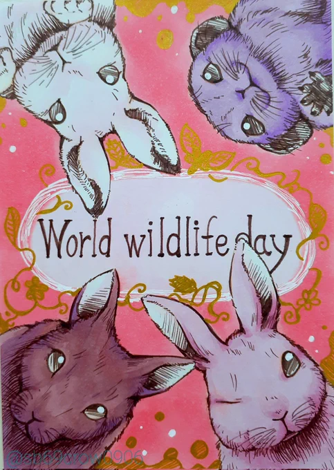 #世界野生生物の日 
#うさぎの日 
🐰年で🐰の日で
世界野生生物の日なので

日本に居る🐰の中でも数を減らして
きてる🐰達を描きました!- ̗̀ ꪔ̤  ̖́- 