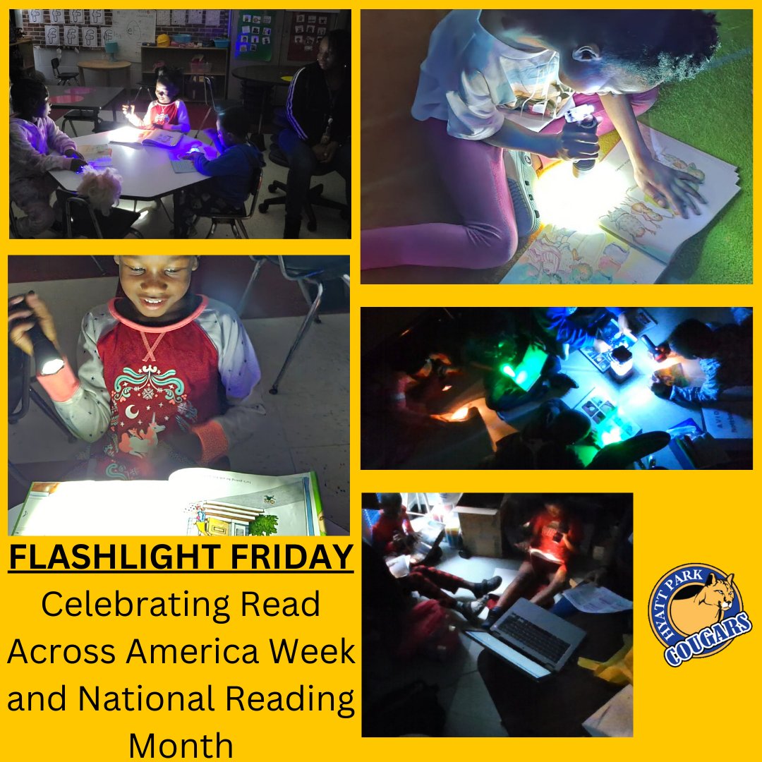 HyattParkCougar's tweet photo. We're celebrating #readacrossamericaweek2023 and #nationalreadingmonth📚 with our Flashlight Friday Drop Everything and Read Event (DEAR). Students had a great time demonstrating their Extended Reading Skills. @RichlandOne https://t.co/xw5tg6ireq