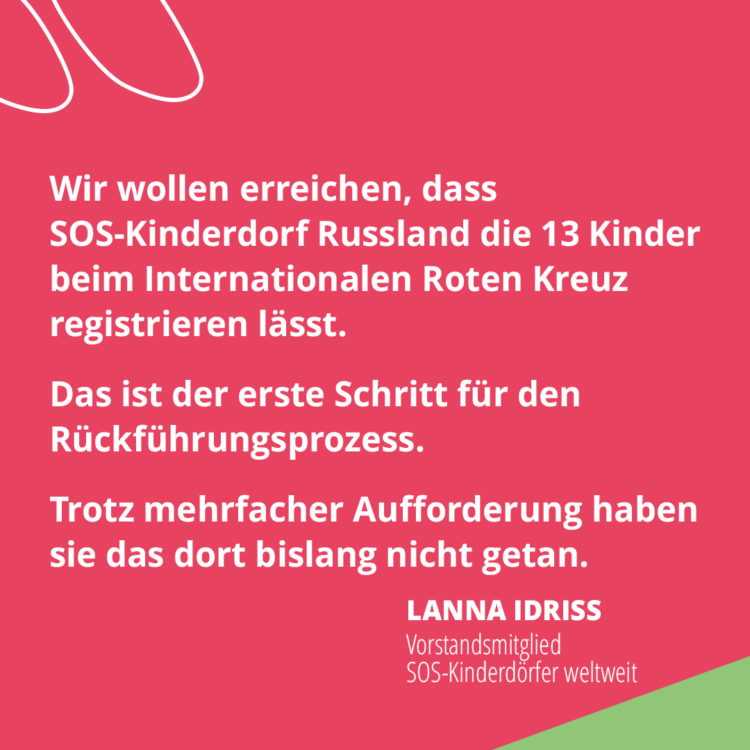 Der Senat, höchstes Gremium der #SOSKinderdoerfer, hat nach Untersuchungen bzgl. der Unterbringung 13 ukrainischer Kinder in russischen SOS-Kinderdörfern entschieden, SOS-Kinderdorf Russland zu suspendieren und alle finanziellen Mittel sofort einzufrieren: sos-kd.de/3mpHe8Z