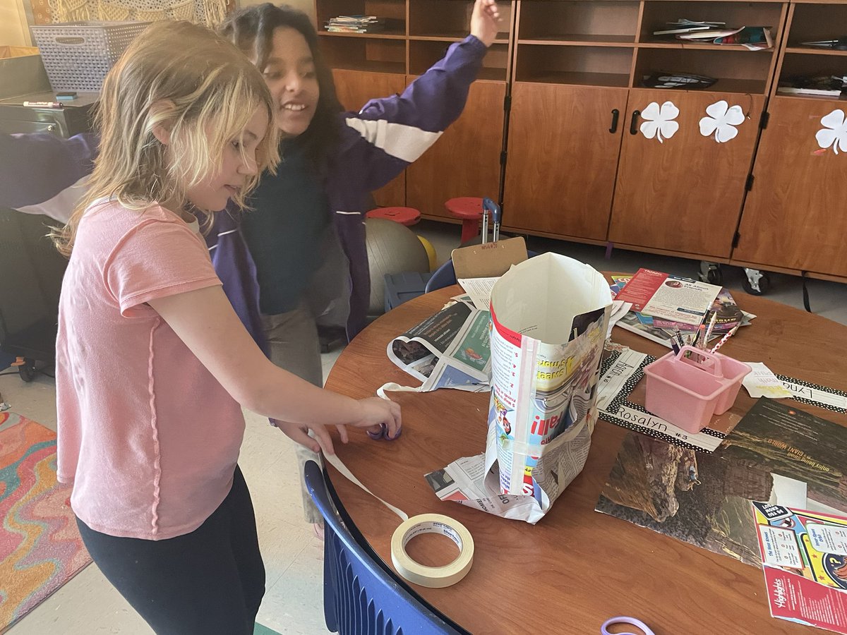 Mrs_BGunter's tweet photo. STEM project today in third grade! Kiddos read Hoop Genius all week and today they built newspaper towers that had to hold a basketball for 20 seconds! All students succeeded! #learngrowlead #cees #lexcs #STEM #thirdgrade #jacketpride https://t.co/ExnrGzM6Np