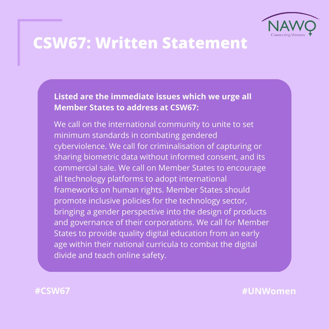 Here is our written statement for the 67th session of the Commission on the Status of Women which begins in 3 days!

#NAWOUK #CSW67 #FeministInternet