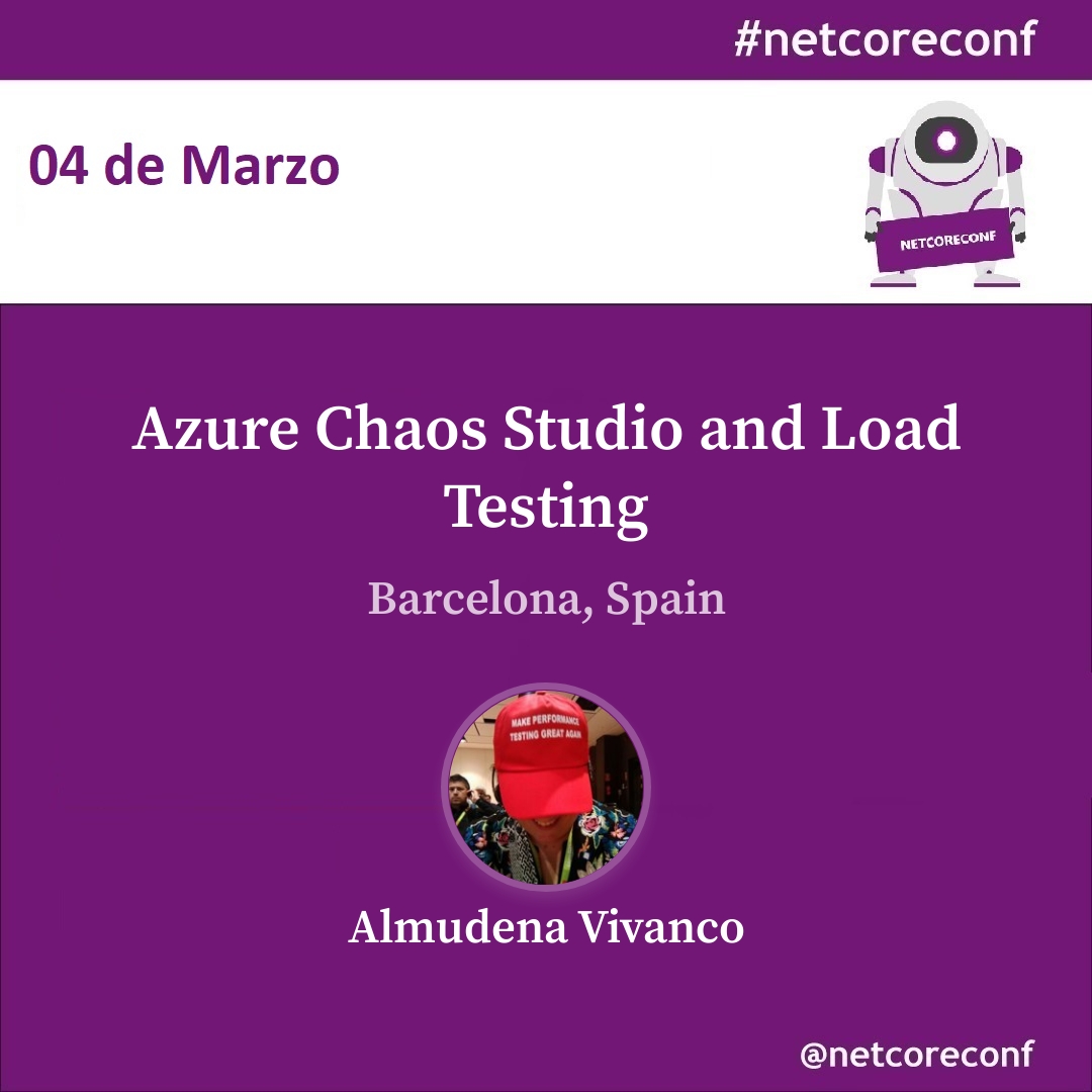 📢  Track 1 📢
En el track 2 <a href="/MrsDaehin/">Almudena Vivanco</a> que nos hablará sobre Azure Chaos Studio and Load Testing.
📅 04-03 Barcelona 
📌…oreconf-barcelona-2023.sessionize.com