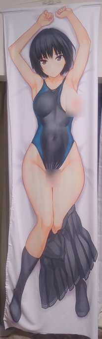 サークル『一本満足枕』25作目『競泳水着な後輩抱き枕カバー』日焼け版の色校がこちらになります※胸と股間部はモザイク修正を入れていますが、製品ではモザイクはありません 