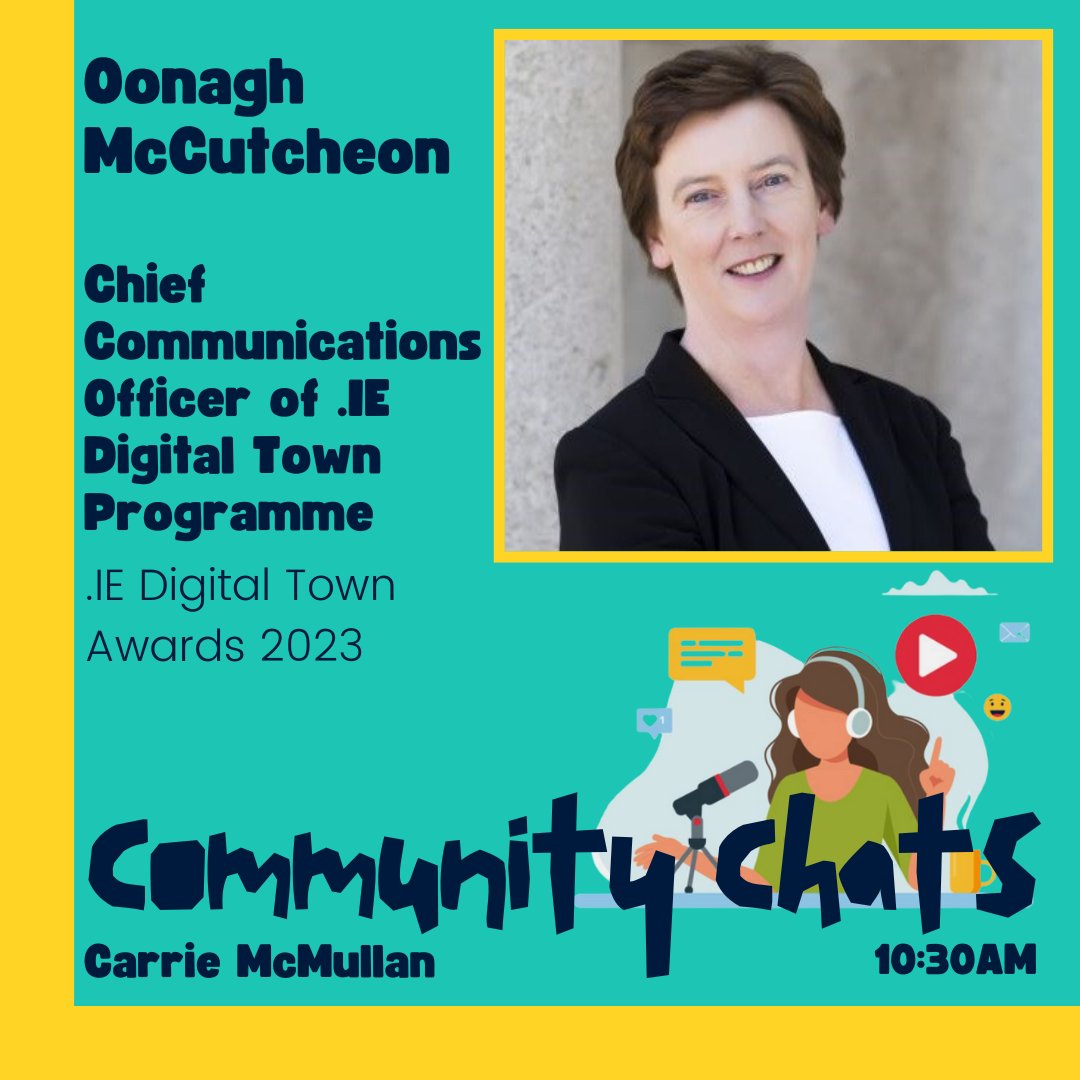 This morning on #CommunityChats, @carrie_mcmullan chats to Chief communications officer of @dot_IE digital town programme, @oonagh_mcc . She tells us more about @dot_IE #DigitalTownAwards 2023. Tune in at 10:30am! #chat #community #news #localnews #guest #interview #event