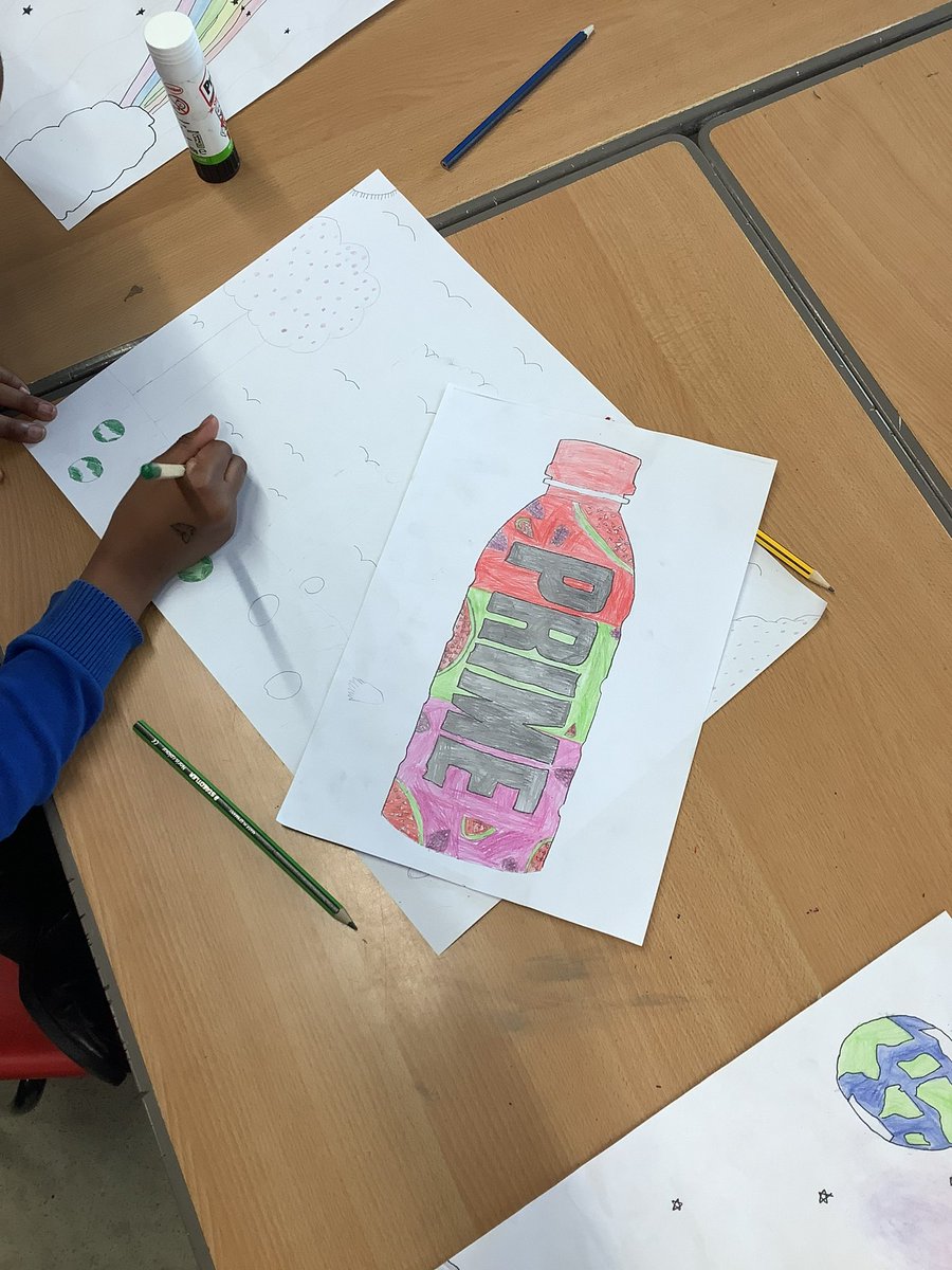 TileryPrimarySc's tweet photo. Year 3/4 have started to design their own flavour of @PrimeHydrate to turn them into a persuasive advert. Wonder what @KSI and @LoganPaul would make of their flavours? @prime_tracker #prime #adverts #KSI #LoganPaul #findyourprime https://t.co/BNa9pg7TF8