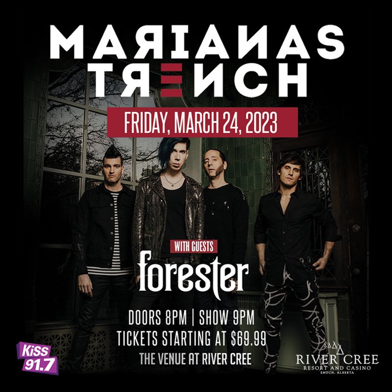 Forester (@foresterband) on Twitter photo Weāre beyond pumped to announce another banger of a show. This time in Edmonton and only 3 weeks away! March 24th we hit the stage at <a href="/RiverCreeCasino/">River Cree Resort</a> with <a href="/mtrench/">Marianas Trench</a> ! Donāt sleep on this one. Tickets are selling fast! Weāre beyond pumped to announce another banger of a show. This time in Edmonton and only 3 weeks away! March 24th we hit the stage at <a href="/RiverCreeCasino/">River Cree Resort</a> with <a href="/mtrench/">Marianas Trench</a> ! Donāt sleep on this one. Tickets are selling fast!