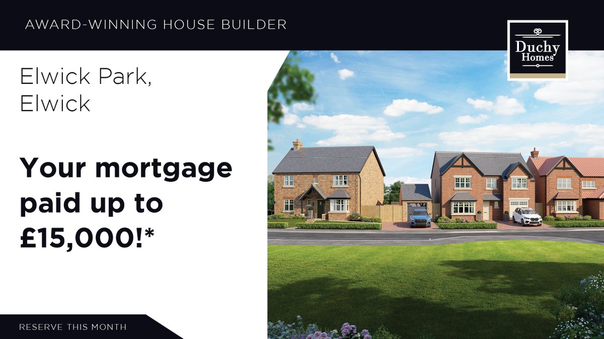 duchyhomes's tweet image. You could have up to £15,000 paid off your mortgage when you reserve a selected home at Elwick Park this month! Celebrate New Homes Week with this amazing offer on 3-bed &amp;amp; 4-bed homes.
Register your interest online: bit.ly/3J6Wdh7
#Mortgages #Elwick #HomesForSale #Offer